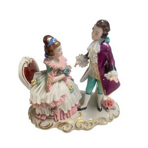 Dresden Lace Porcelains Figurine Rococo Couples Antique